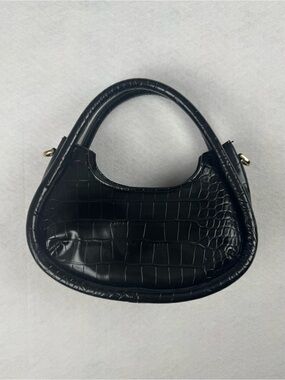 A New Day Black Croc Embossed Shoulder Bag Baguette Crossbody Y2K Gold Hardware
